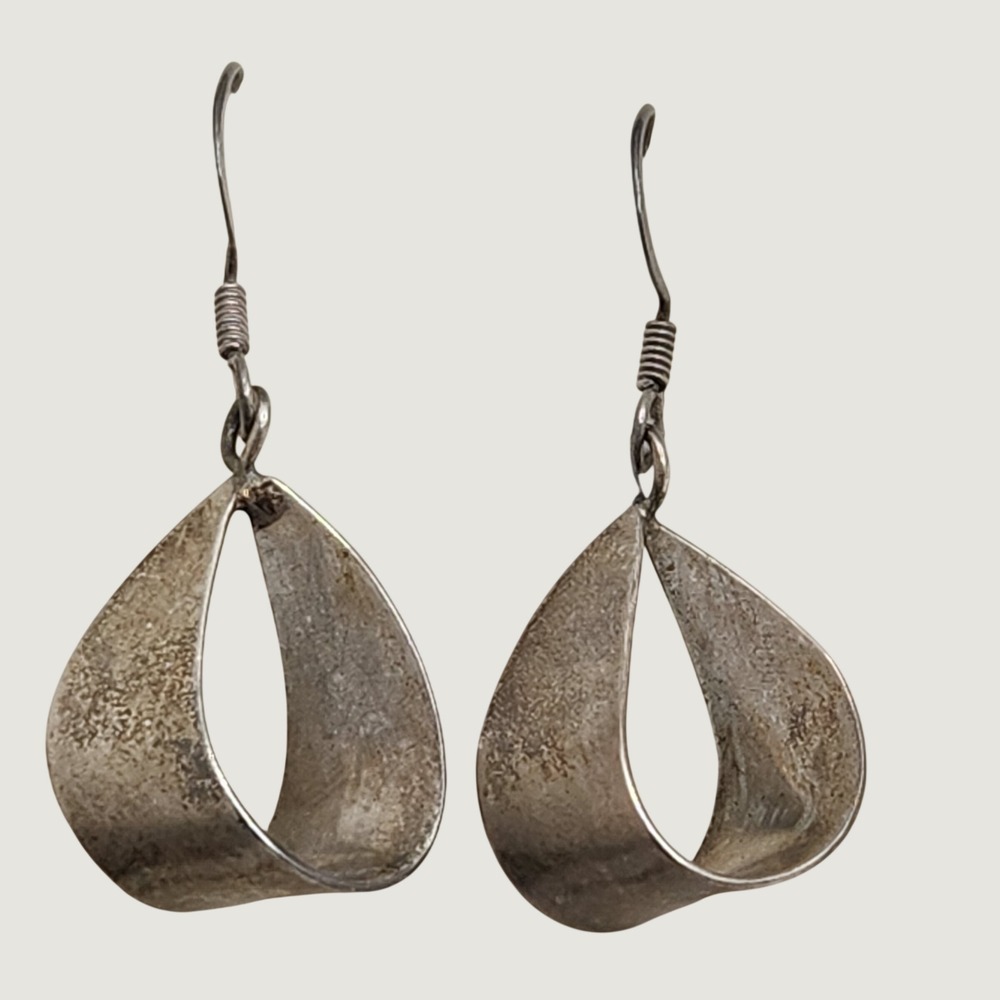 Vintage Taxco Mexico 925 Sterling Silver Twisted Teardrop Dangle Earrings
